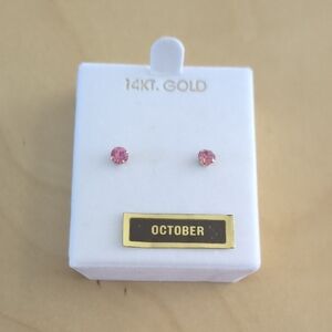 14K Gold Pink Tourmaline Birthstone Stud Earrings
